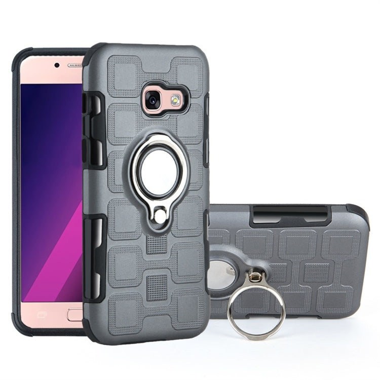 For Galaxy A3 (2017) 2 In 1 Cube PC + TPU Protective Case with 360 Degrees Rotate Silver Ring Holder