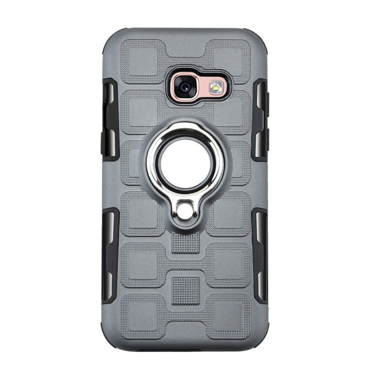 For Galaxy A3 (2017) 2 In 1 Cube PC + TPU Protective Case with 360 Degrees Rotate Silver Ring Holder