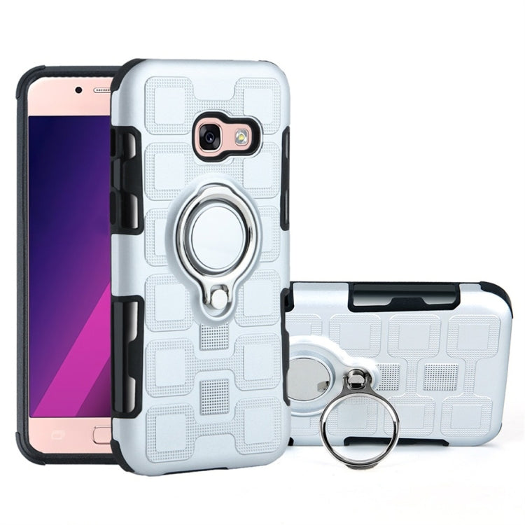 For Galaxy A3 (2017) 2 In 1 Cube PC + TPU Protective Case with 360 Degrees Rotate Silver Ring Holder