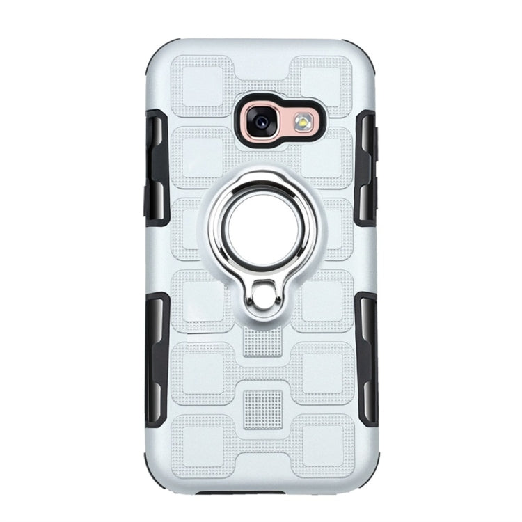 For Galaxy A3 (2017) 2 In 1 Cube PC + TPU Protective Case with 360 Degrees Rotate Silver Ring Holder