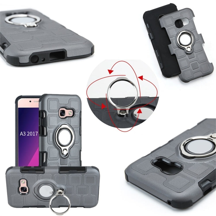 For Galaxy A3 (2017) 2 In 1 Cube PC + TPU Protective Case with 360 Degrees Rotate Silver Ring Holder