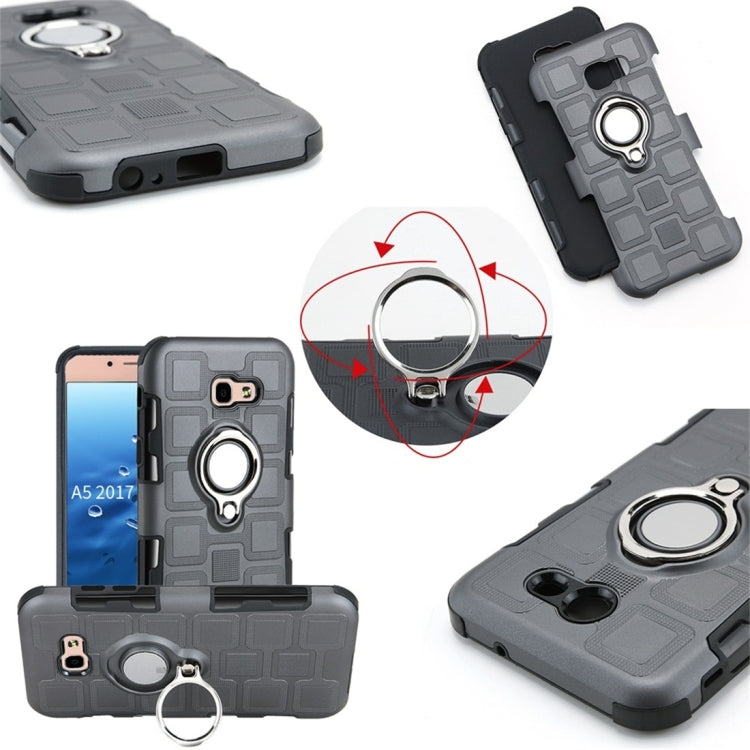 For Galaxy A5 (2017) 2 In 1 Cube PC + TPU Protective Case with 360 Degrees Rotate Silver Ring Holder