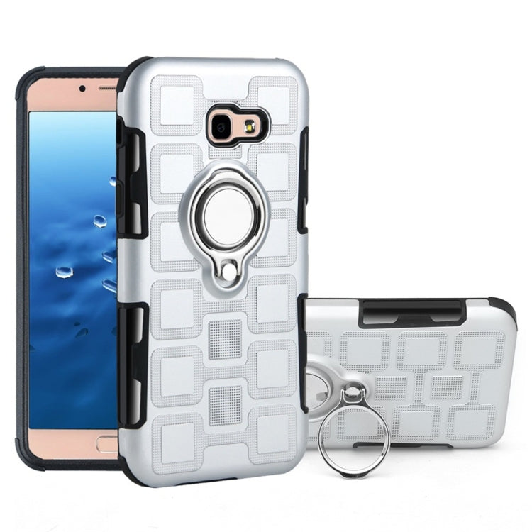 For Galaxy A5 (2017) 2 In 1 Cube PC + TPU Protective Case with 360 Degrees Rotate Silver Ring Holder