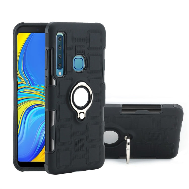 For Galaxy A9 (2018) 2 In 1 Cube PC + TPU Protective Case with 360 Degrees Rotate Silver Ring Holder