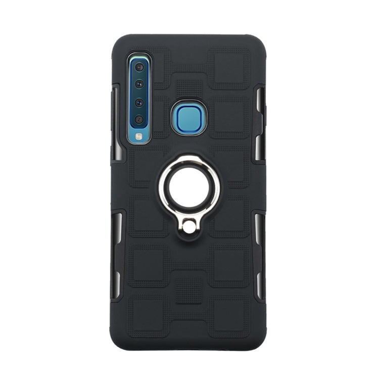 For Galaxy A9 (2018) 2 In 1 Cube PC + TPU Protective Case with 360 Degrees Rotate Silver Ring Holder