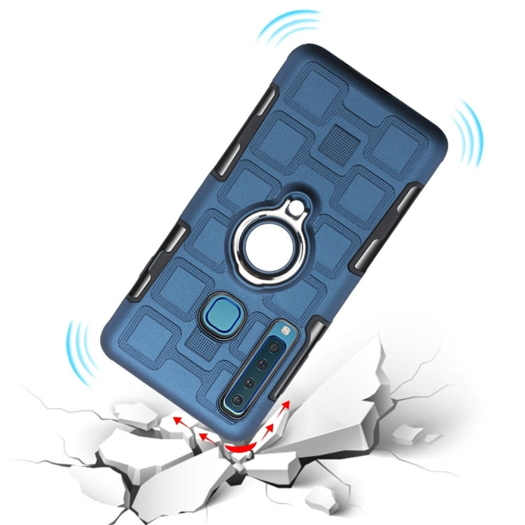 For Galaxy A9 (2018) 2 In 1 Cube PC + TPU Protective Case with 360 Degrees Rotate Silver Ring Holder