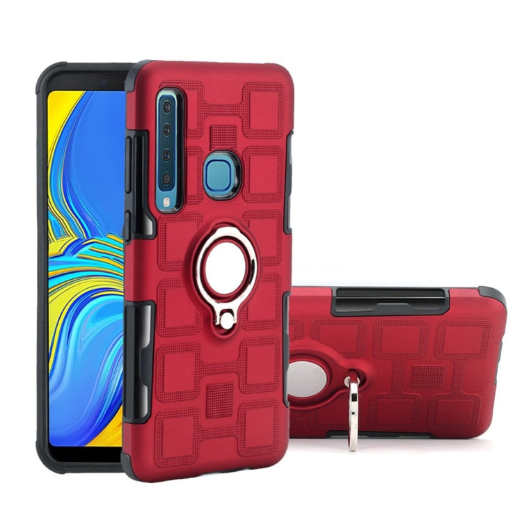 For Galaxy A9 (2018) 2 In 1 Cube PC + TPU Protective Case with 360 Degrees Rotate Silver Ring Holder