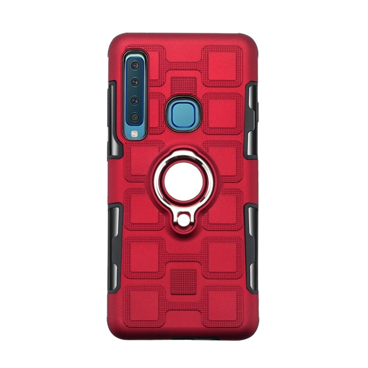 For Galaxy A9 (2018) 2 In 1 Cube PC + TPU Protective Case with 360 Degrees Rotate Silver Ring Holder