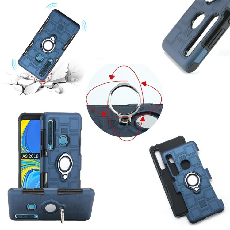 For Galaxy A9 (2018) 2 In 1 Cube PC + TPU Protective Case with 360 Degrees Rotate Silver Ring Holder