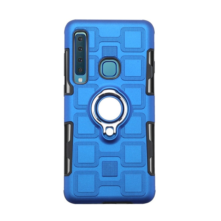 For Galaxy A9 (2018) 2 In 1 Cube PC + TPU Protective Case with 360 Degrees Rotate Silver Ring Holder