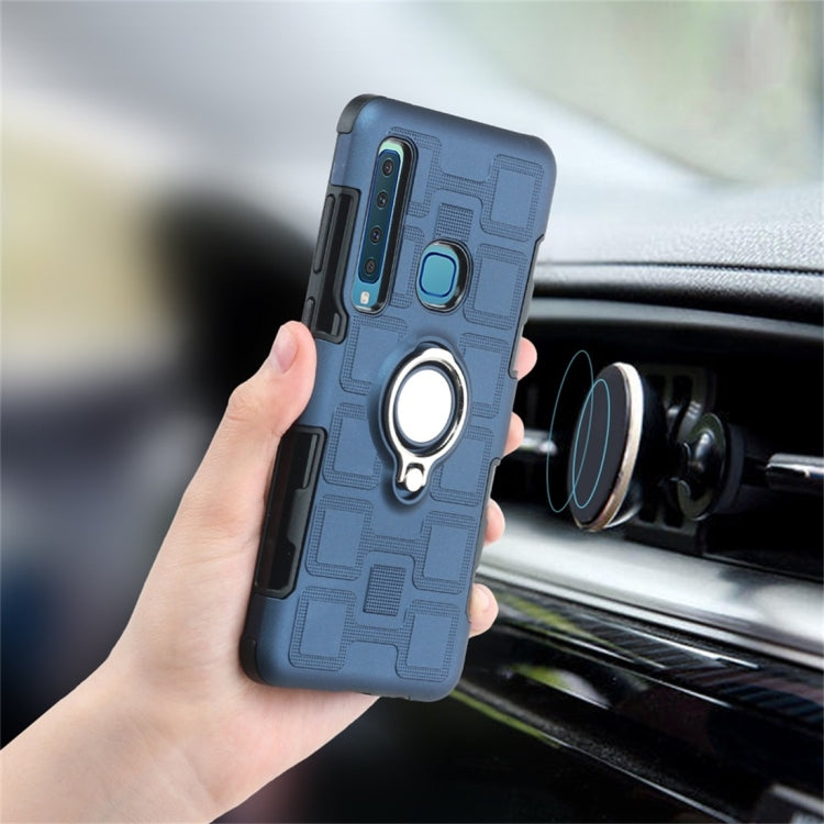 For Galaxy A9 (2018) 2 In 1 Cube PC + TPU Protective Case with 360 Degrees Rotate Silver Ring Holder