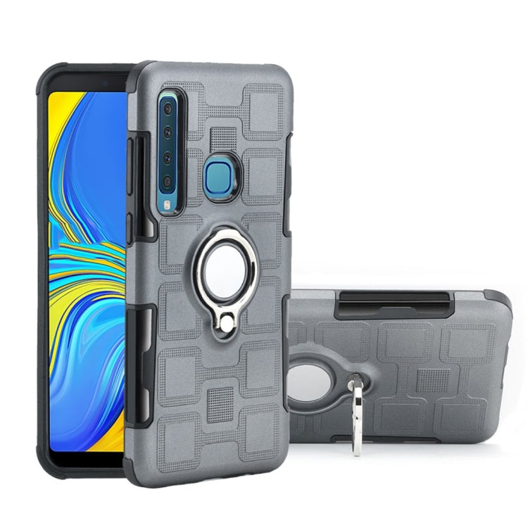 For Galaxy A9 (2018) 2 In 1 Cube PC + TPU Protective Case with 360 Degrees Rotate Silver Ring Holder