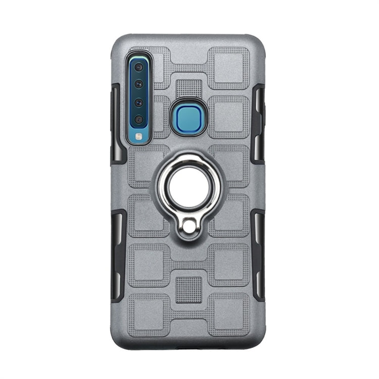 For Galaxy A9 (2018) 2 In 1 Cube PC + TPU Protective Case with 360 Degrees Rotate Silver Ring Holder