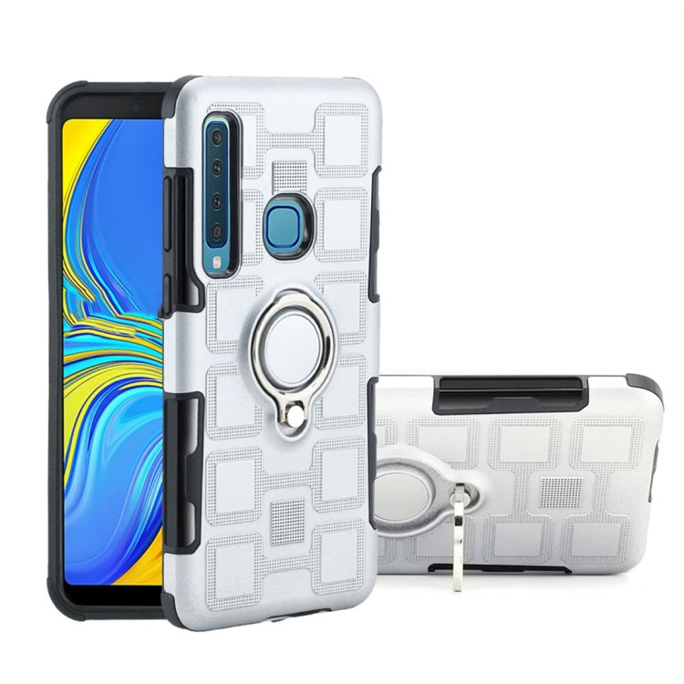 For Galaxy A9 (2018) 2 In 1 Cube PC + TPU Protective Case with 360 Degrees Rotate Silver Ring Holder