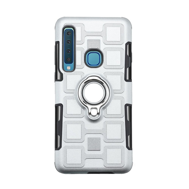 For Galaxy A9 (2018) 2 In 1 Cube PC + TPU Protective Case with 360 Degrees Rotate Silver Ring Holder