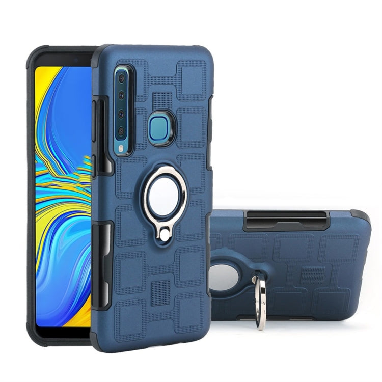 For Galaxy A9 (2018) 2 In 1 Cube PC + TPU Protective Case with 360 Degrees Rotate Silver Ring Holder