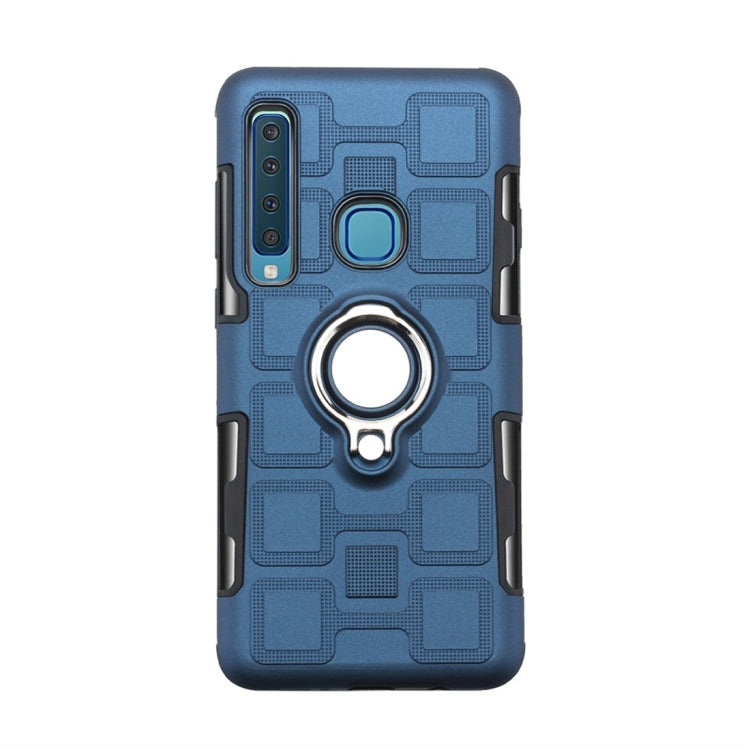 For Galaxy A9 (2018) 2 In 1 Cube PC + TPU Protective Case with 360 Degrees Rotate Silver Ring Holder