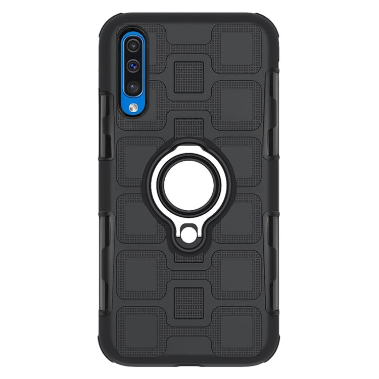 For Galaxy A50 2 In 1 Cube PC + TPU Protective Case with 360 Degrees Rotate Silver Ring Holder