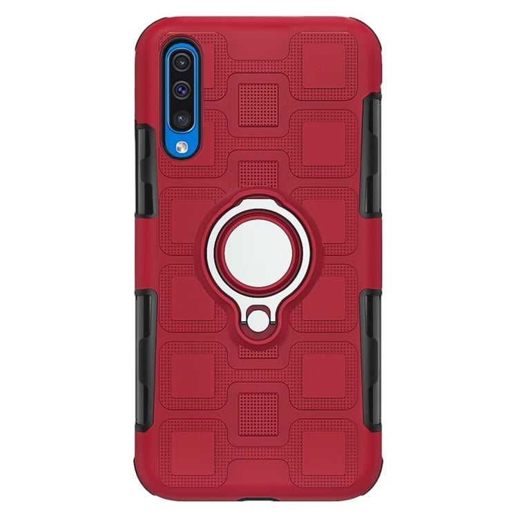 For Galaxy A50 2 In 1 Cube PC + TPU Protective Case with 360 Degrees Rotate Silver Ring Holder