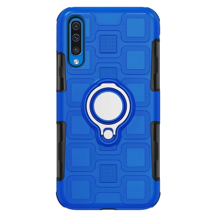 For Galaxy A50 2 In 1 Cube PC + TPU Protective Case with 360 Degrees Rotate Silver Ring Holder