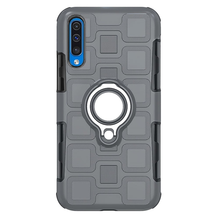 For Galaxy A50 2 In 1 Cube PC + TPU Protective Case with 360 Degrees Rotate Silver Ring Holder