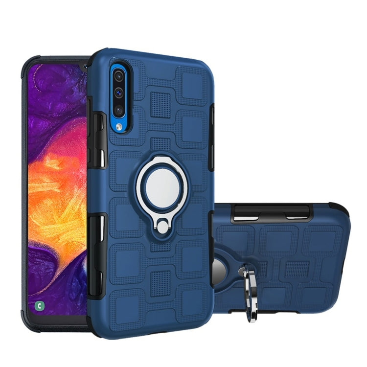 For Galaxy A50 2 In 1 Cube PC + TPU Protective Case with 360 Degrees Rotate Silver Ring Holder
