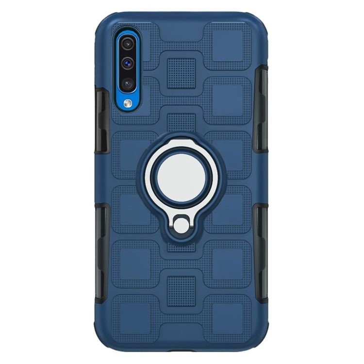 For Galaxy A50 2 In 1 Cube PC + TPU Protective Case with 360 Degrees Rotate Silver Ring Holder