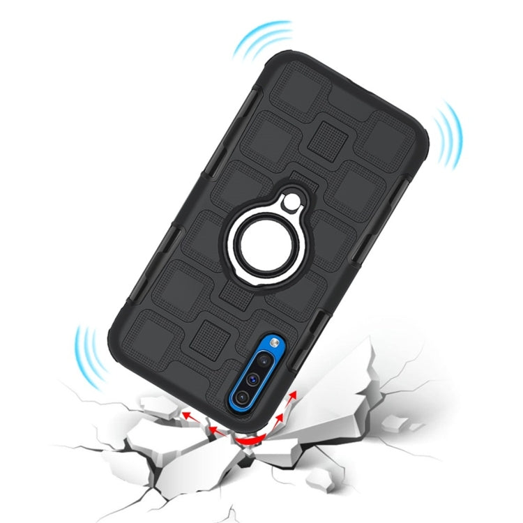For Galaxy A50 2 In 1 Cube PC + TPU Protective Case with 360 Degrees Rotate Silver Ring Holder