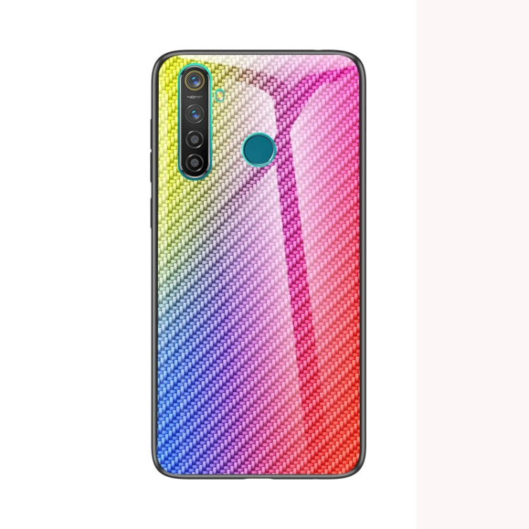 For OPPO Realme 5 Carbon Fiber Gradient Color Glass Case