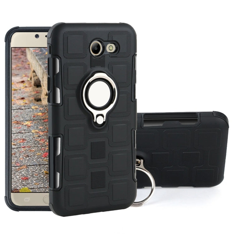 For Galaxy J7 (2017) US Version 2 In 1 Cube PC + TPU Protective Case with 360 Degrees Rotate Silver Ring Holder