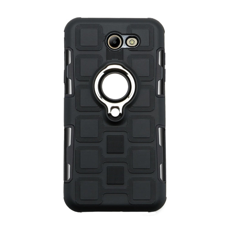 For Galaxy J7 (2017) US Version 2 In 1 Cube PC + TPU Protective Case with 360 Degrees Rotate Silver Ring Holder