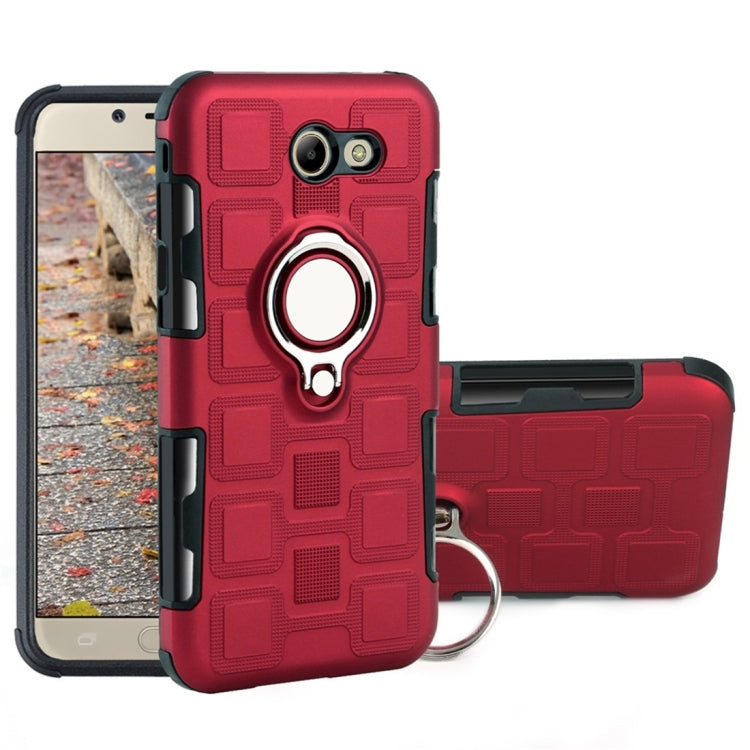 For Galaxy J7 (2017) US Version 2 In 1 Cube PC + TPU Protective Case with 360 Degrees Rotate Silver Ring Holder