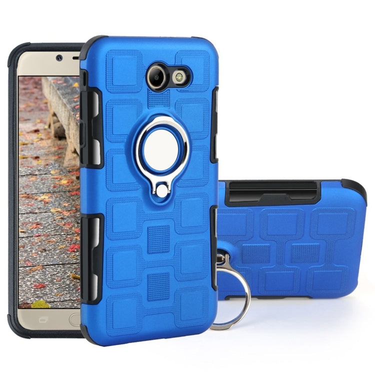 For Galaxy J7 (2017) US Version 2 In 1 Cube PC + TPU Protective Case with 360 Degrees Rotate Silver Ring Holder