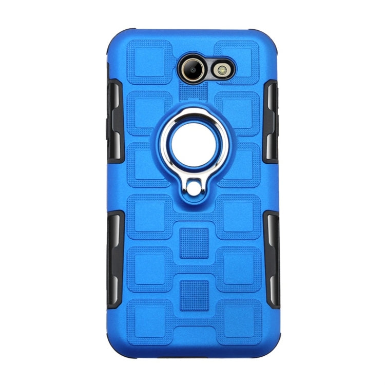 For Galaxy J7 (2017) US Version 2 In 1 Cube PC + TPU Protective Case with 360 Degrees Rotate Silver Ring Holder