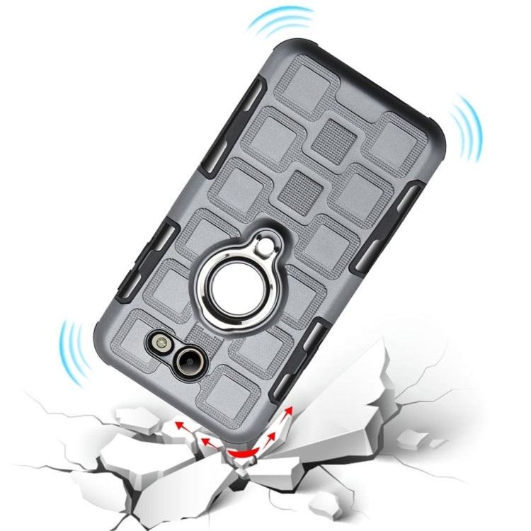For Galaxy J7 (2017) US Version 2 In 1 Cube PC + TPU Protective Case with 360 Degrees Rotate Silver Ring Holder
