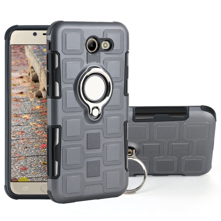 For Galaxy J7 (2017) US Version 2 In 1 Cube PC + TPU Protective Case with 360 Degrees Rotate Silver Ring Holder