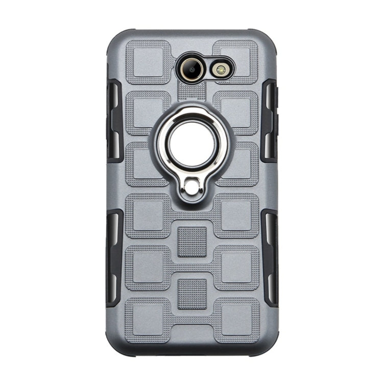 For Galaxy J7 (2017) US Version 2 In 1 Cube PC + TPU Protective Case with 360 Degrees Rotate Silver Ring Holder