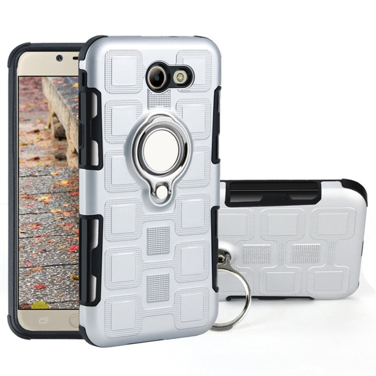 For Galaxy J7 (2017) US Version 2 In 1 Cube PC + TPU Protective Case with 360 Degrees Rotate Silver Ring Holder