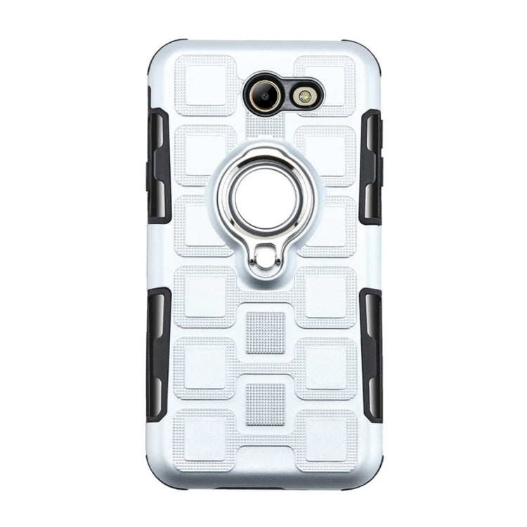 For Galaxy J7 (2017) US Version 2 In 1 Cube PC + TPU Protective Case with 360 Degrees Rotate Silver Ring Holder