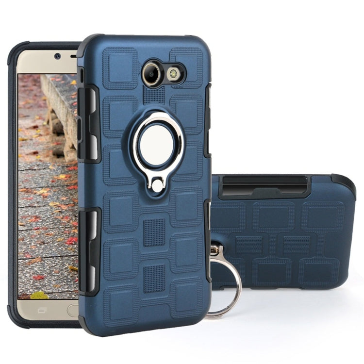 For Galaxy J7 (2017) US Version 2 In 1 Cube PC + TPU Protective Case with 360 Degrees Rotate Silver Ring Holder