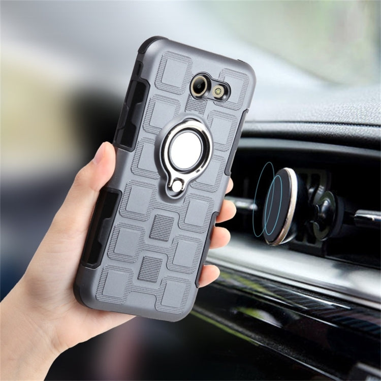 For Galaxy J7 (2017) US Version 2 In 1 Cube PC + TPU Protective Case with 360 Degrees Rotate Silver Ring Holder