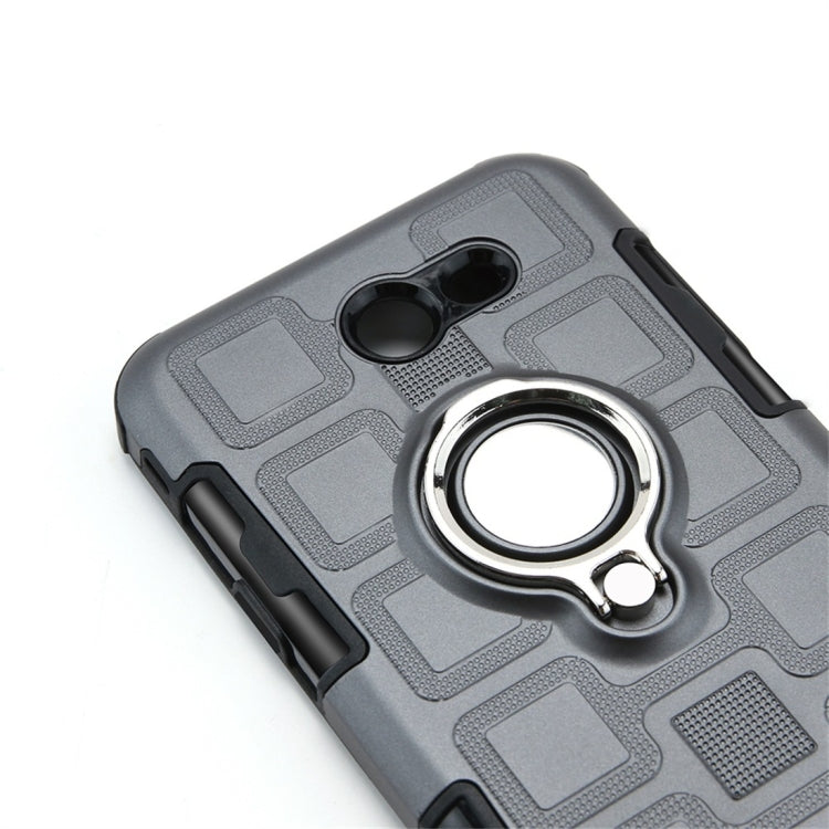 For Galaxy J7 (2017) US Version 2 In 1 Cube PC + TPU Protective Case with 360 Degrees Rotate Silver Ring Holder