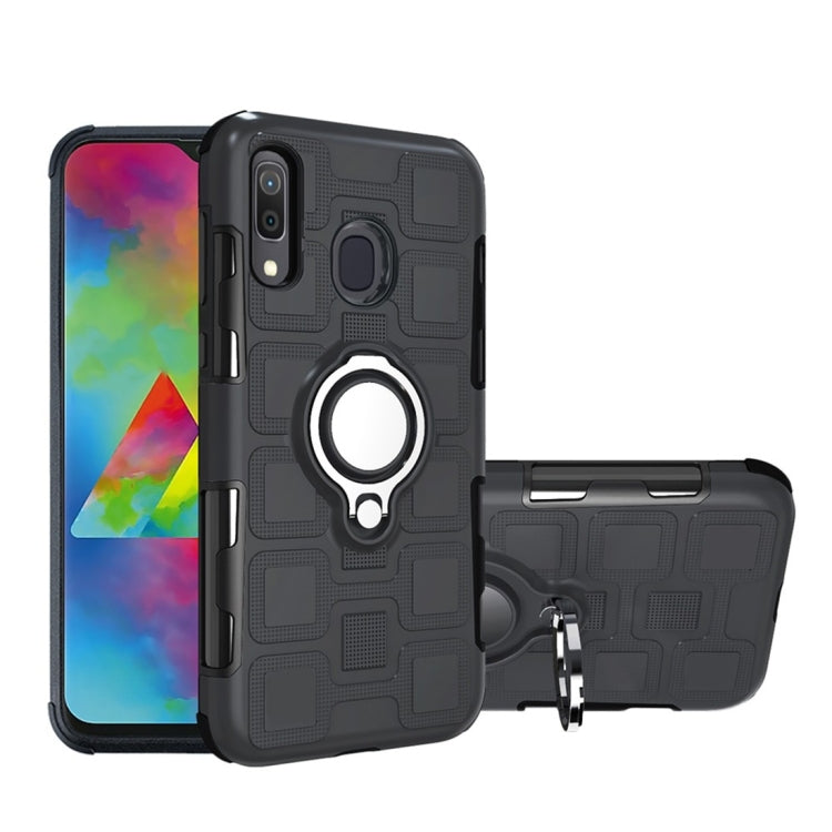 For Galaxy M20 2 In 1 Cube PC + TPU Protective Case with 360 Degrees Rotate Silver Ring Holder