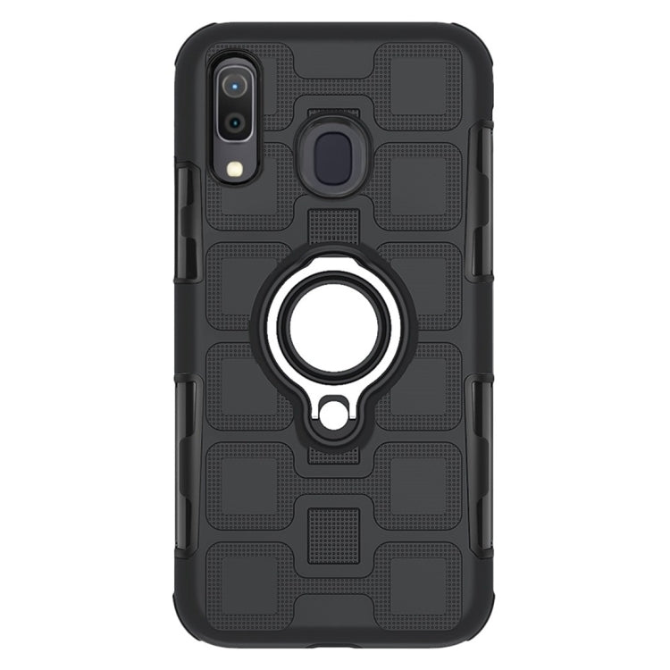 For Galaxy M20 2 In 1 Cube PC + TPU Protective Case with 360 Degrees Rotate Silver Ring Holder