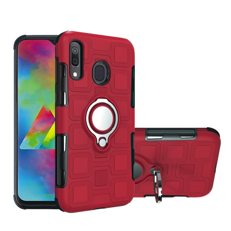 For Galaxy M20 2 In 1 Cube PC + TPU Protective Case with 360 Degrees Rotate Silver Ring Holder