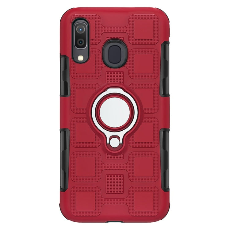For Galaxy M20 2 In 1 Cube PC + TPU Protective Case with 360 Degrees Rotate Silver Ring Holder