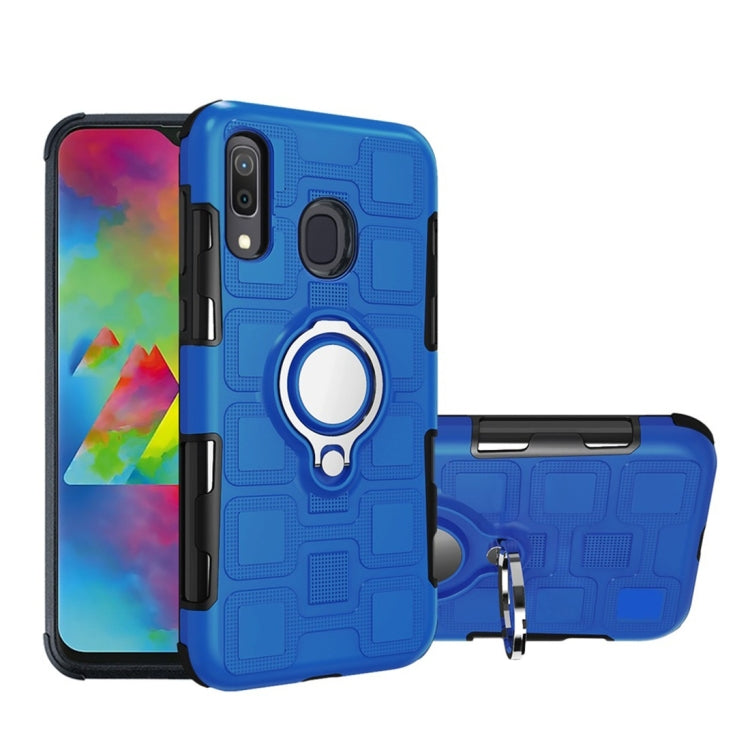 For Galaxy M20 2 In 1 Cube PC + TPU Protective Case with 360 Degrees Rotate Silver Ring Holder