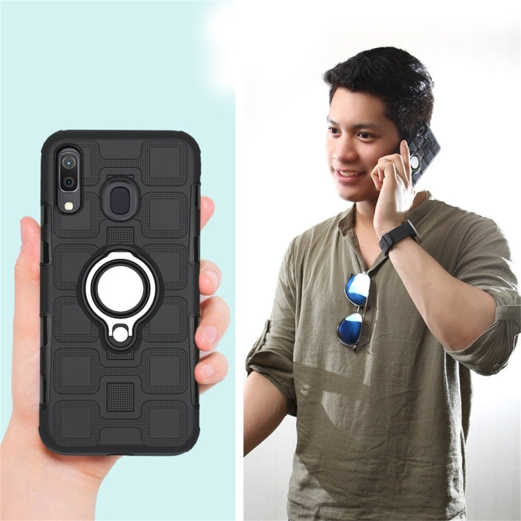 For Galaxy M20 2 In 1 Cube PC + TPU Protective Case with 360 Degrees Rotate Silver Ring Holder