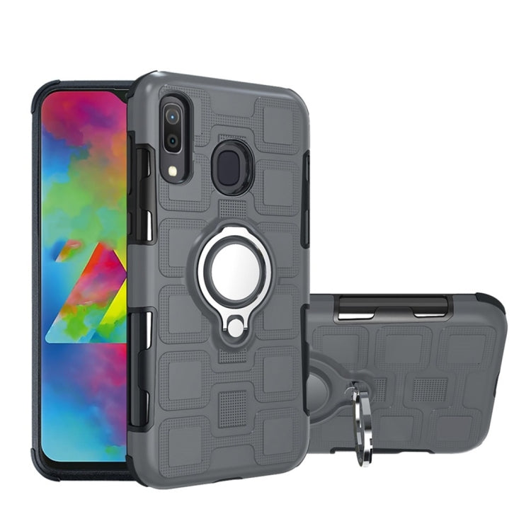 For Galaxy M20 2 In 1 Cube PC + TPU Protective Case with 360 Degrees Rotate Silver Ring Holder