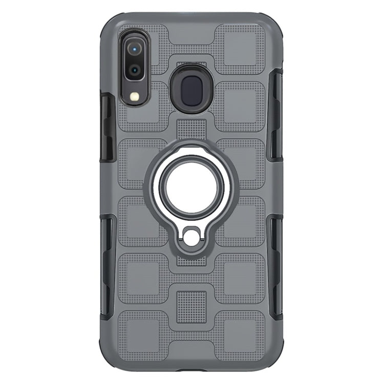 For Galaxy M20 2 In 1 Cube PC + TPU Protective Case with 360 Degrees Rotate Silver Ring Holder